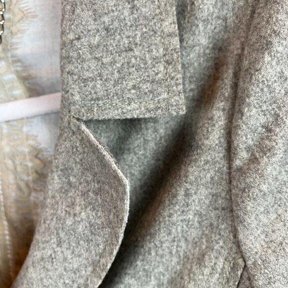 POLECI gray wool blend lined flared sleeve pocket elastic waist classic coat 4 - Picture 14 of 14